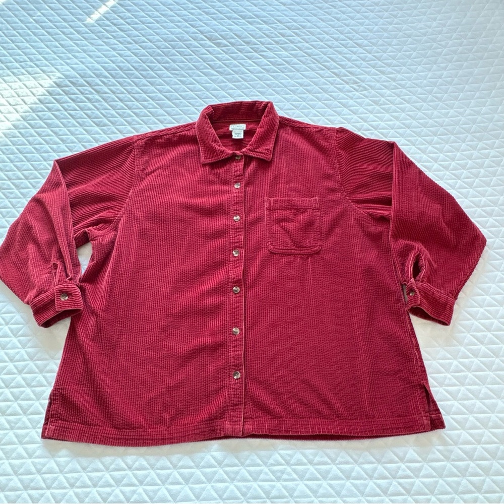 L L Bean Wide Wale Corduroy Womens 2X Long Sleeve Button Up shirt Orange Shacket